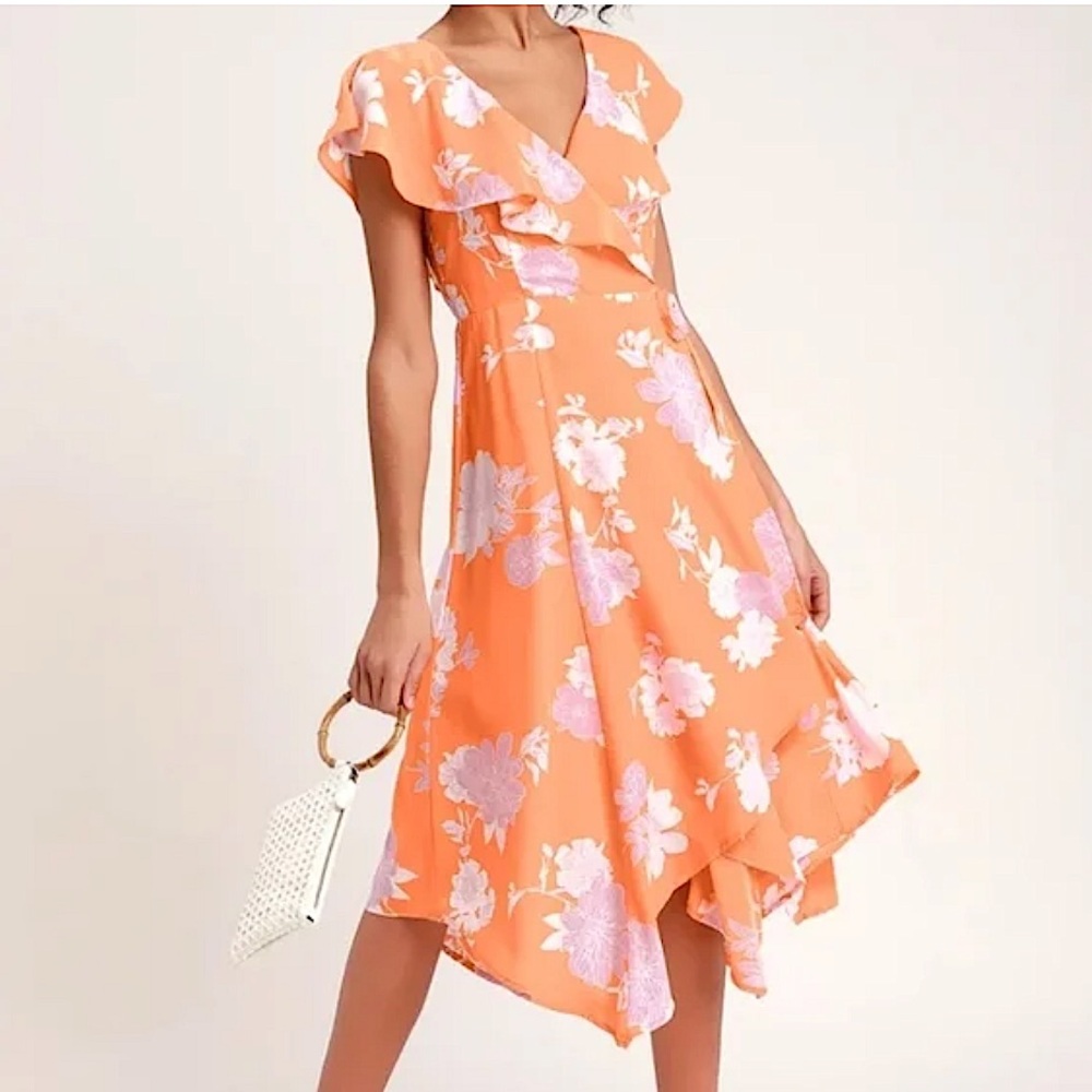 Lulus Garden of Joy Floral Ruffle Wrap Dress